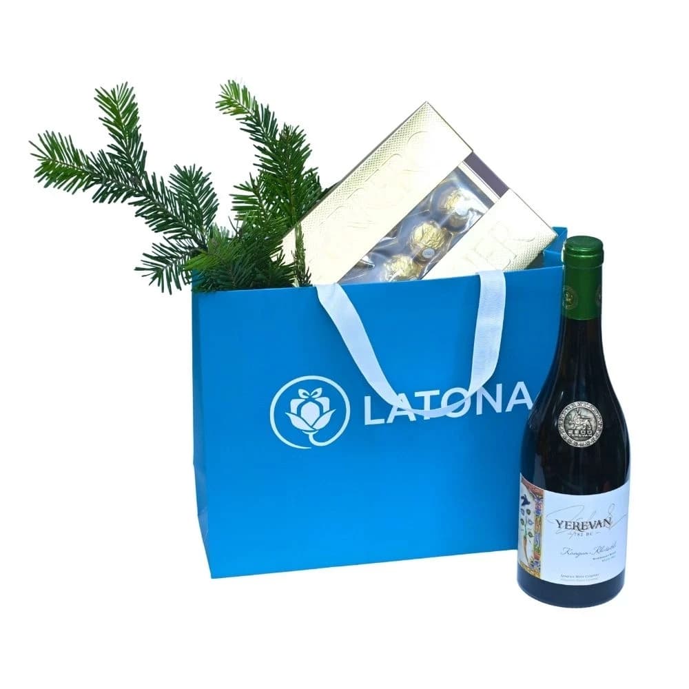 Festive Gift Bag with Wine and Ferrero