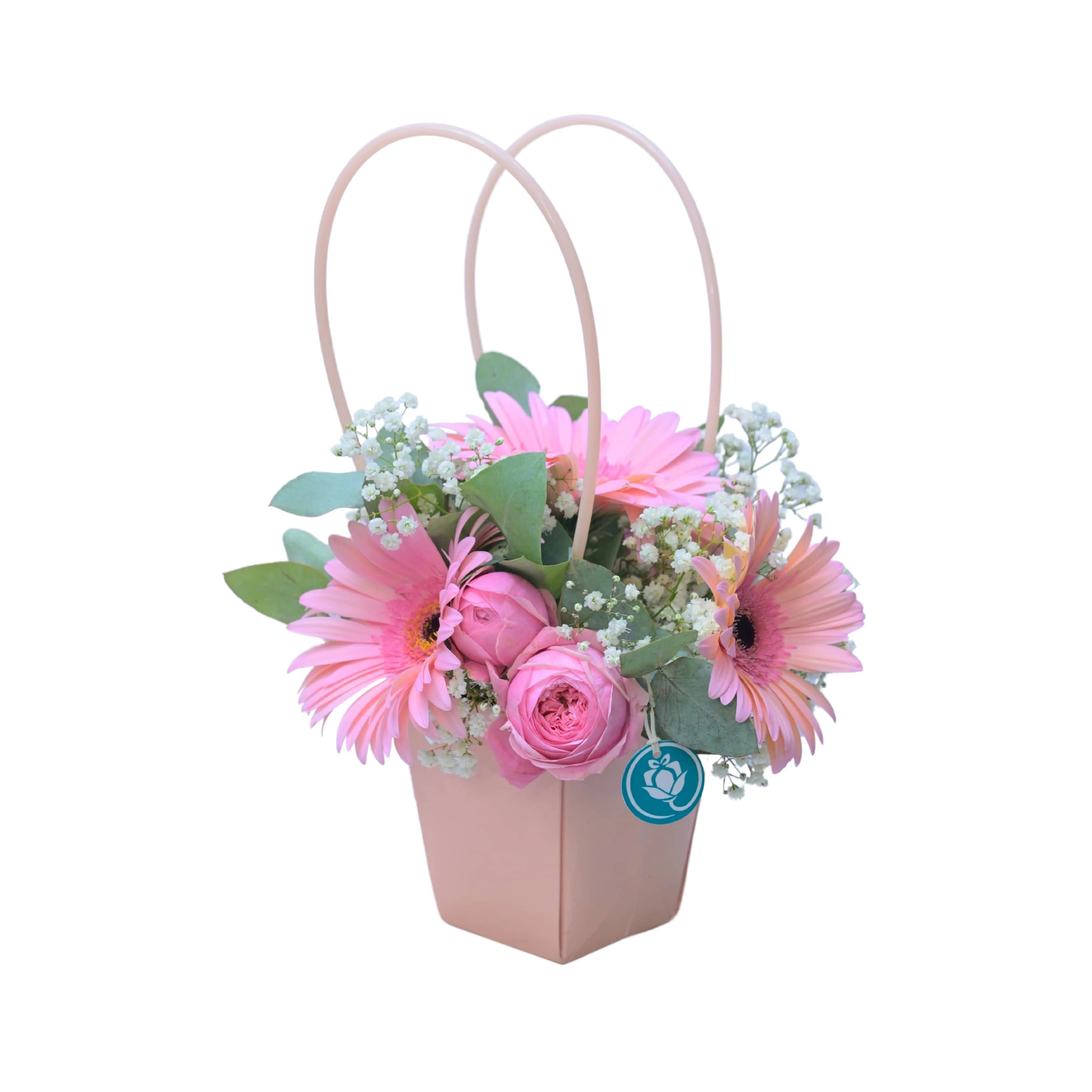 Small Box with Pink Gerberas and Peony roses