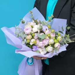 Bouquet ‹BLOSSOM› with peony roses and cotton