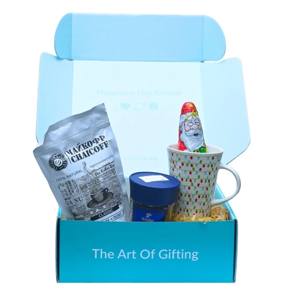 Festive Coffee Gift Box with Santa Chocolate and Mug