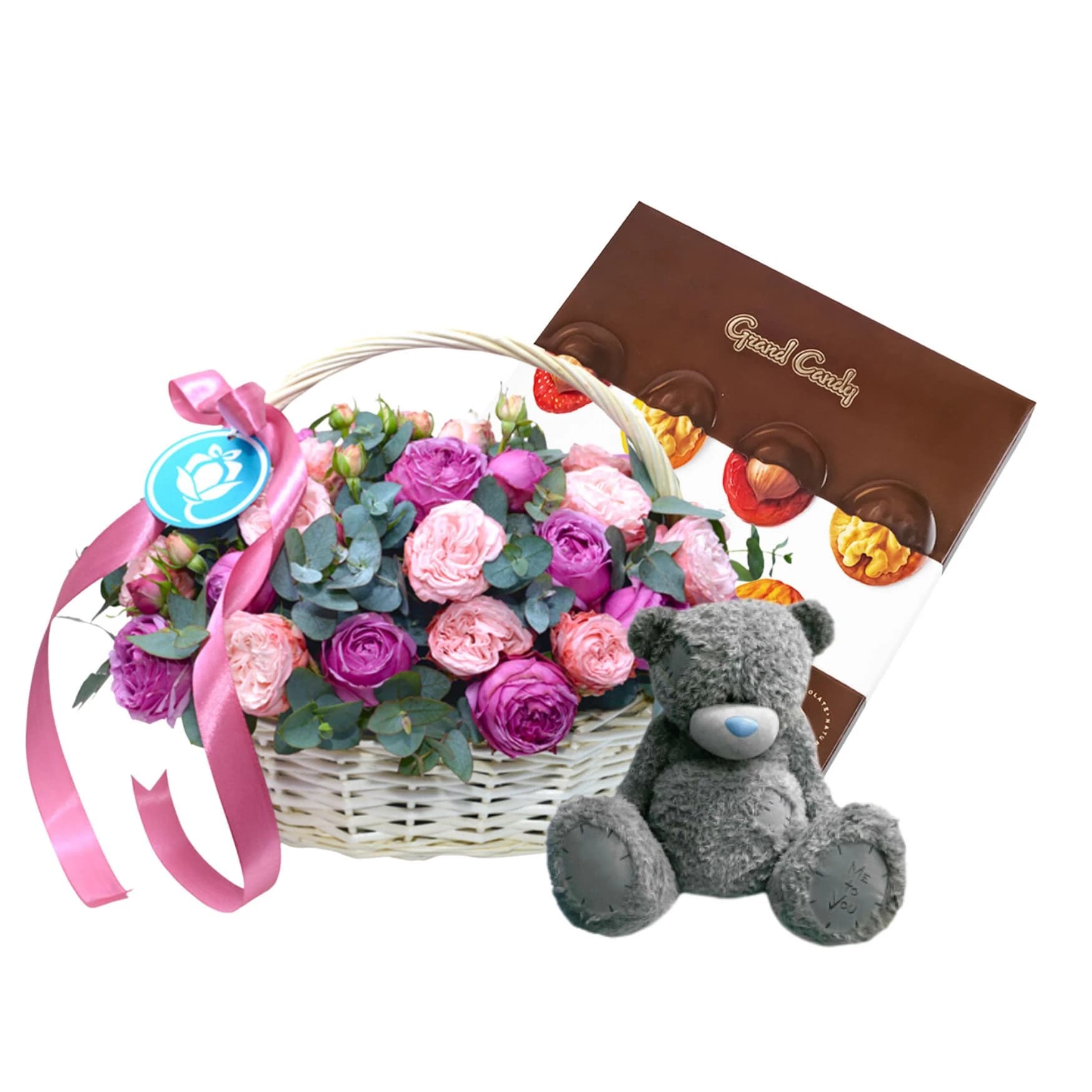 Gift Set GARDEN COMBO with flower basket, dry fruits and soft bear