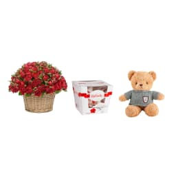 Gift Set RED COMBO with flower basket and bear