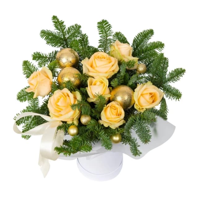 Festive Arrangement with Peach Roses